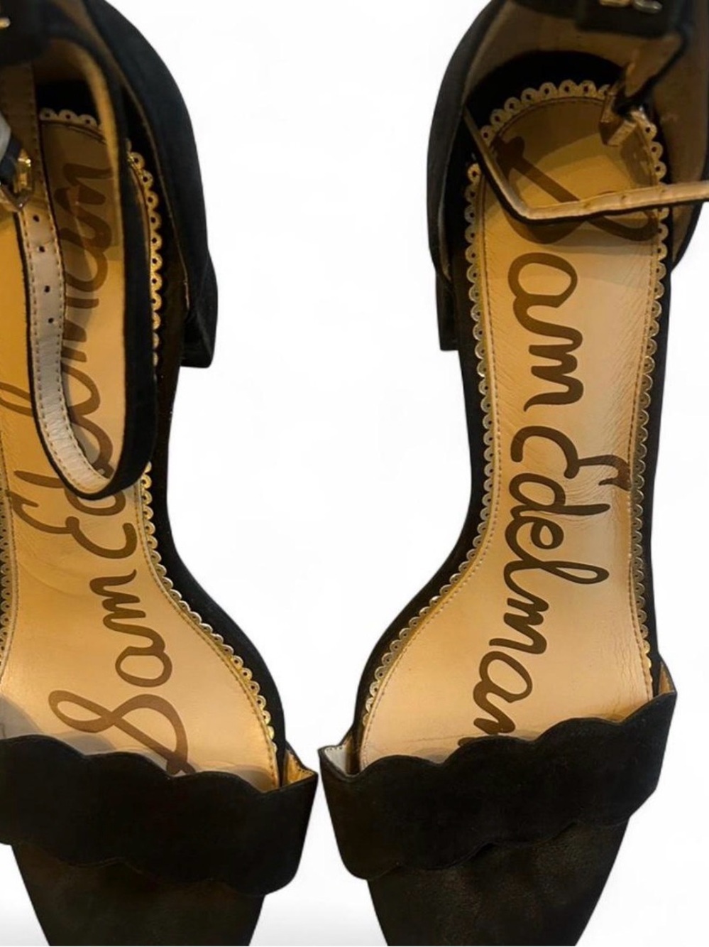 Sam Edelman Black Scallop Ankle-Strap Heels